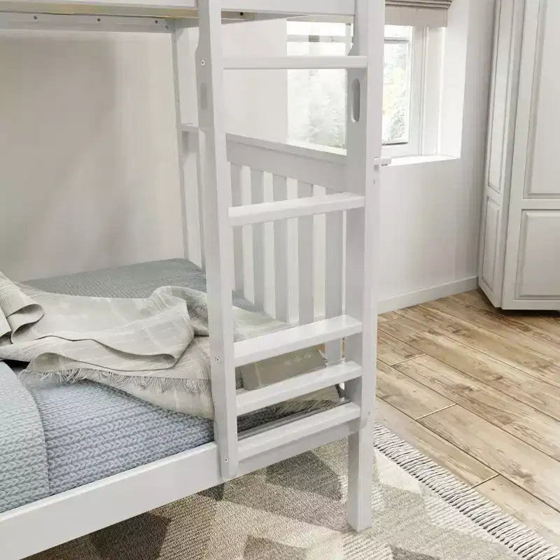 Lit superposé jumeau en bois massif Planche+Poutre avec échelle pour adultes, sans sommier tapissier requis