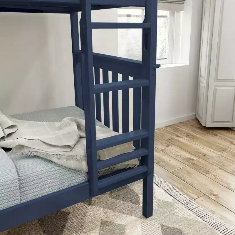 Lit superposé jumeau en bois massif Planche+Poutre avec échelle pour adultes, sans sommier tapissier requis