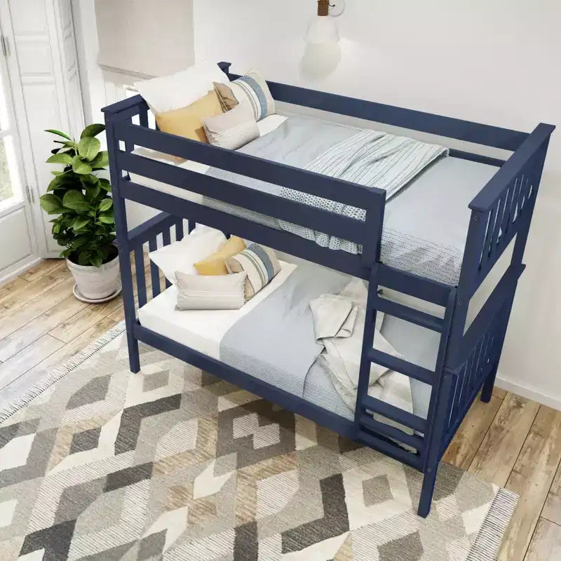Lit superposé jumeau en bois massif Planche+Poutre avec échelle pour adultes, sans sommier tapissier requis