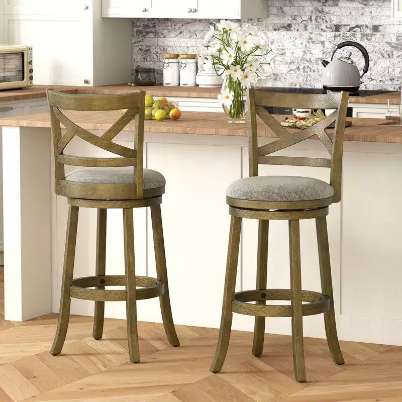 Costway Swivel Bar Stools Set of 2/4 Bar Height Chairs with Hollow Back Soft-padded Seat Grey