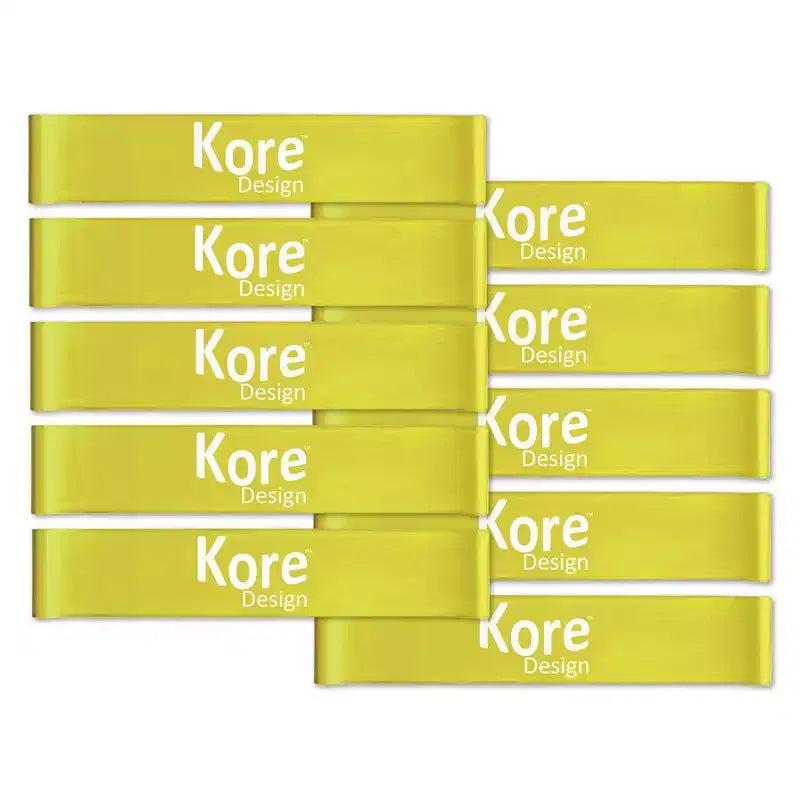 Kore Design Fidget Kick Bands, Latex, 10 to 16, Yellow, Pack of 10