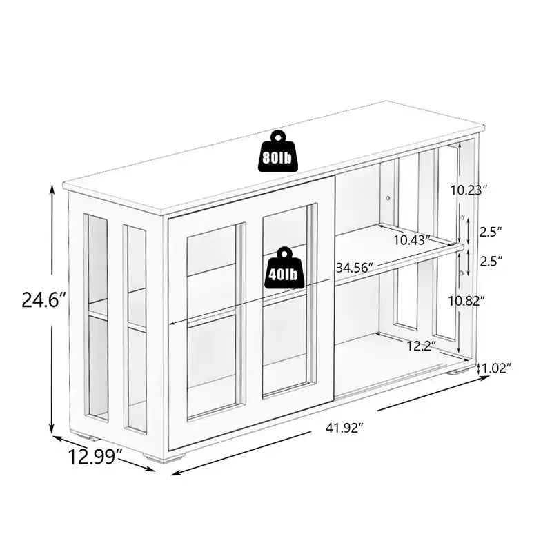 Meuble de rangement de cuisine avec porte coulissante en verre, étagère réglable, buffet en bois, vaisselier