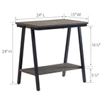Narrow Wood Side Table with Metal Frame and Lower Shelf