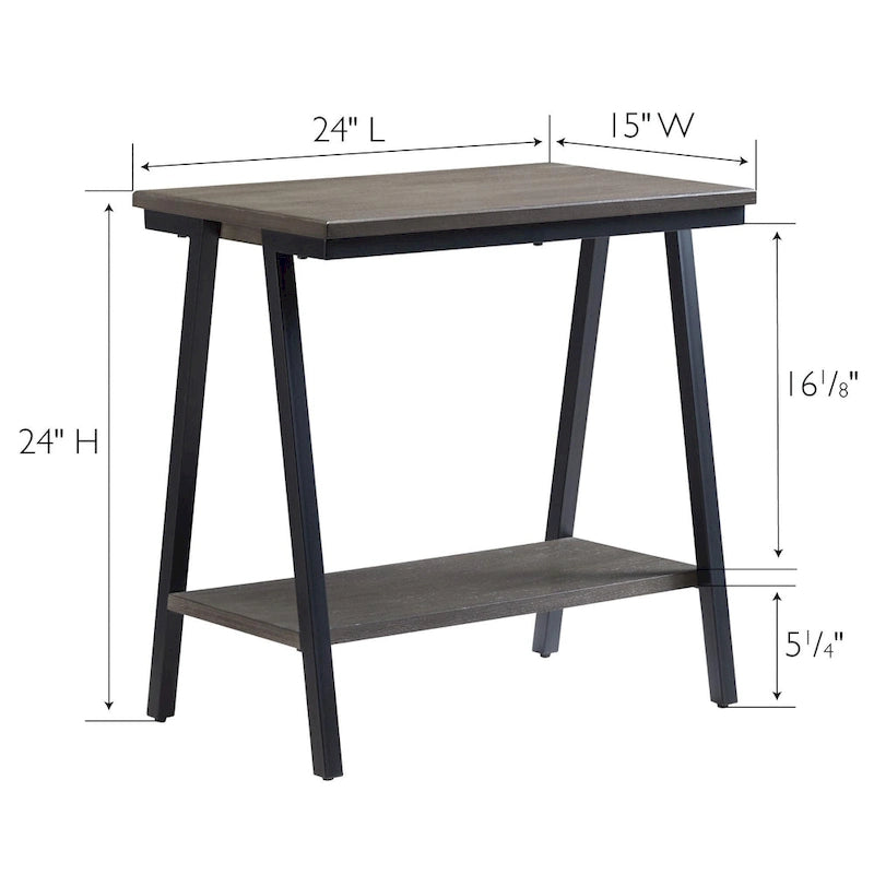 Narrow Wood Side Table with Metal Frame and Lower Shelf