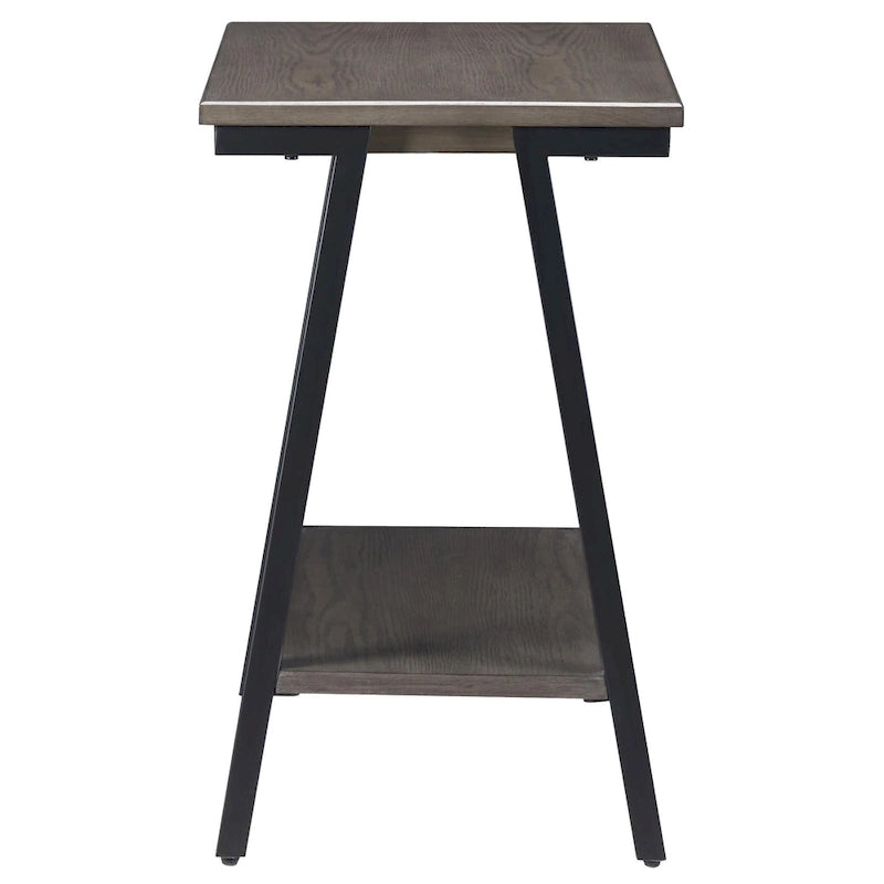 Narrow Wood Side Table with Metal Frame and Lower Shelf