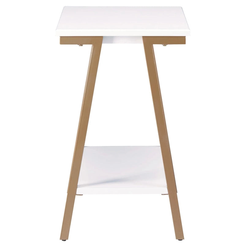 Narrow Wood Side Table with Metal Frame and Lower Shelf