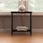 Narrow Wood Side Table with Metal Frame and Lower Shelf