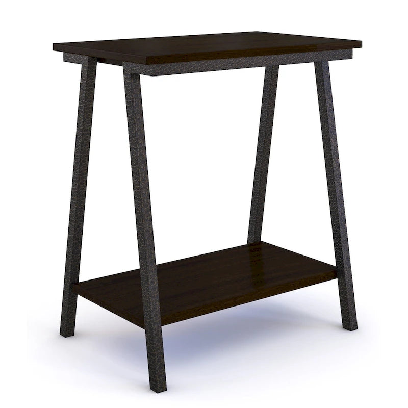 Narrow Wood Side Table with Metal Frame and Lower Shelf