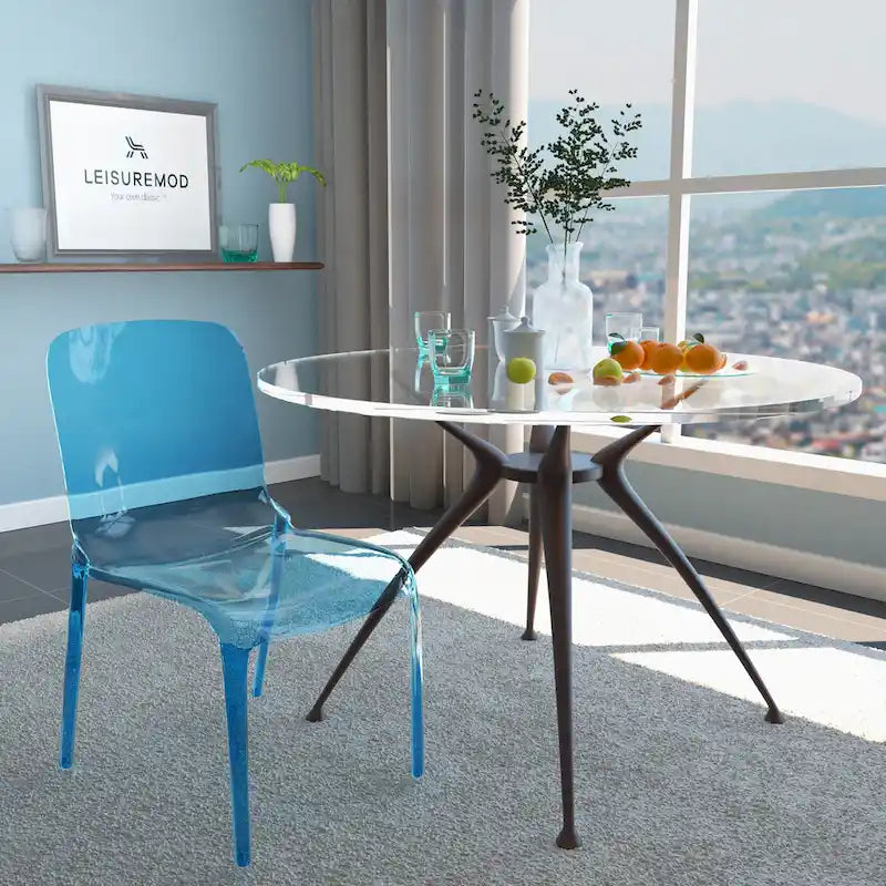 Stackable Acrylic Minimalist Plastic Dining Chair Modern Full Back Transparent Accent Side Chair for Kitchen Set of 4