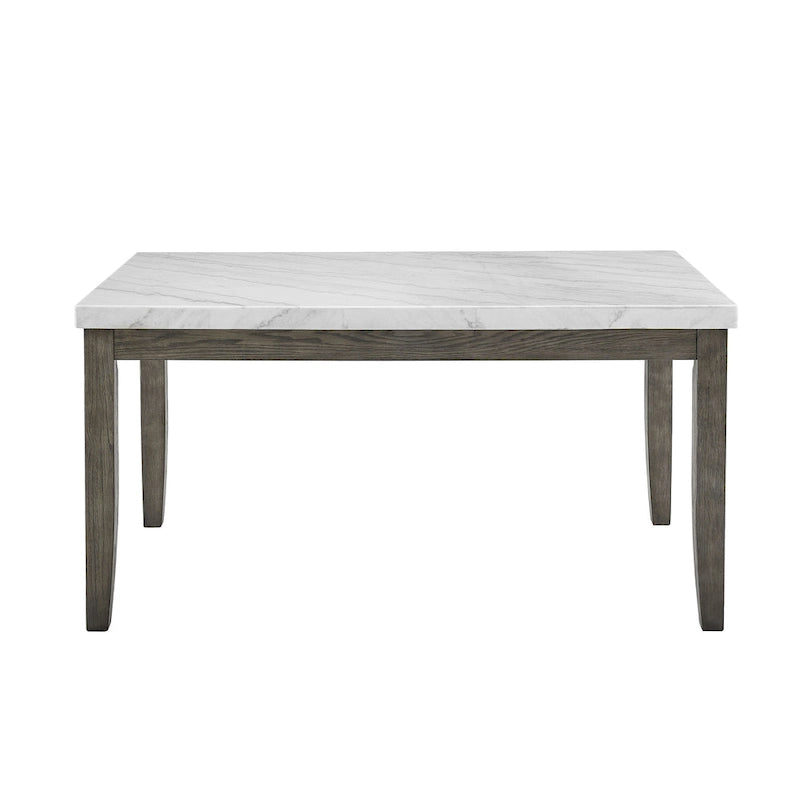 6-Piece Dining Set with Marble Veneer Top and Distressed Grey Finish