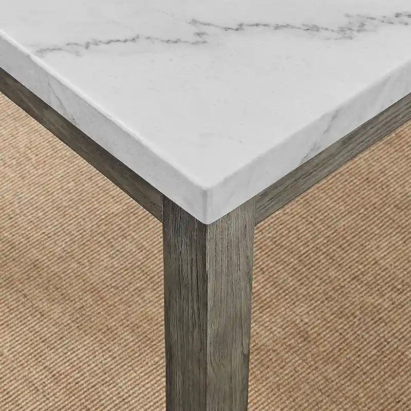 6-Piece Dining Set with Marble Veneer Top and Distressed Grey Finish