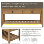 Wooden Storage Bench with Shoe Rack and Drawers