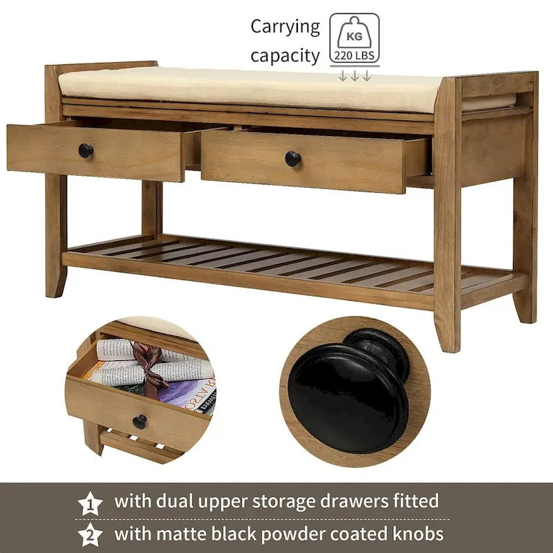 Wooden Storage Bench with Shoe Rack and Drawers