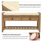 Wooden Storage Bench with Shoe Rack and Drawers