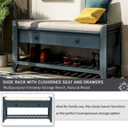 Wooden Storage Bench with Shoe Rack and Drawers