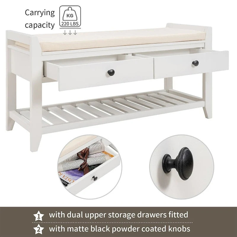 Wooden Storage Bench with Shoe Rack and Drawers