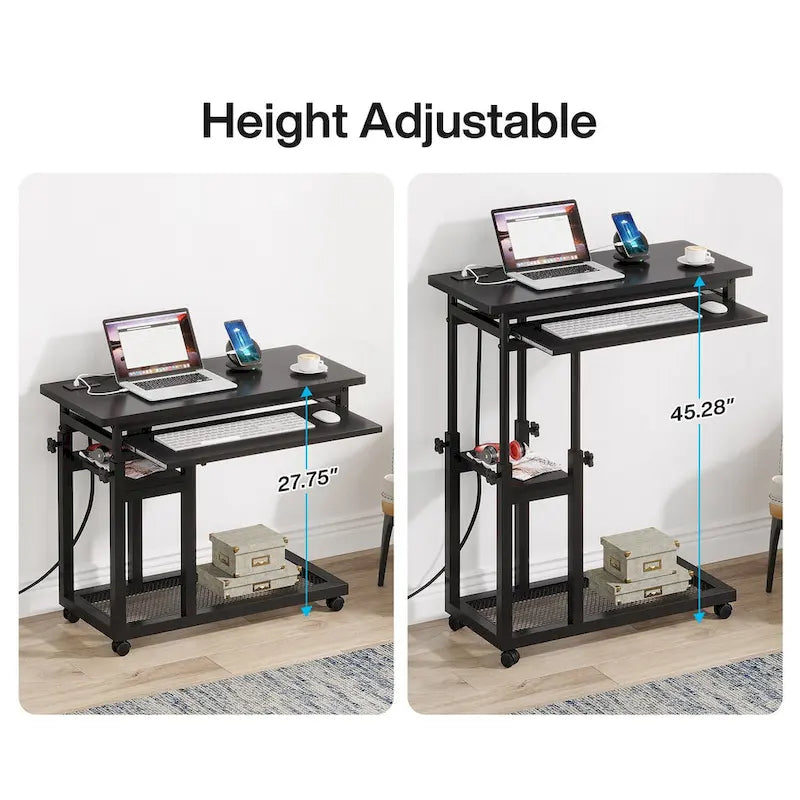 Height Adjustable Rolling Desk with Outlet and USB Ports