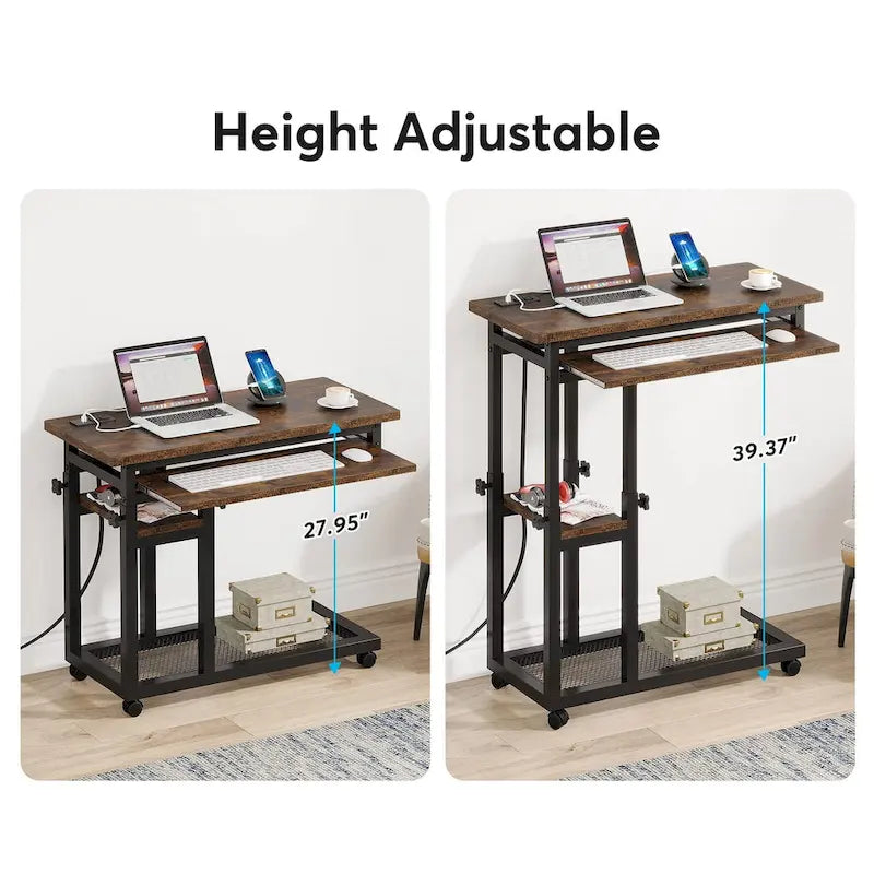 Height Adjustable Rolling Desk with Outlet and USB Ports