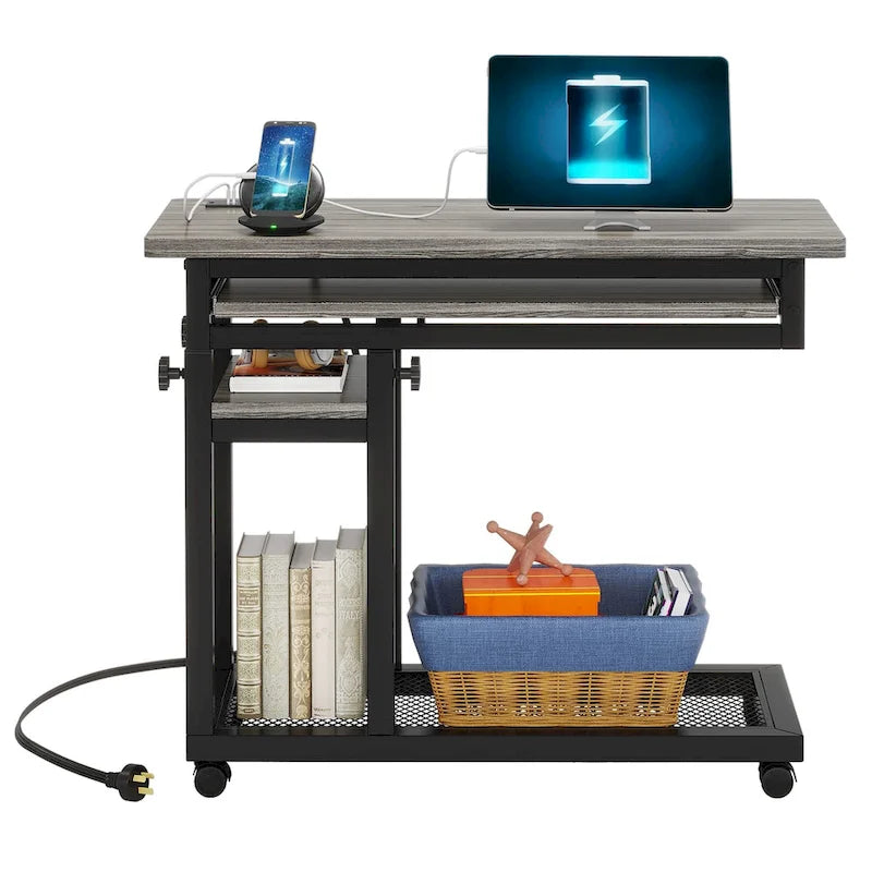 Height Adjustable Rolling Desk with Outlet and USB Ports