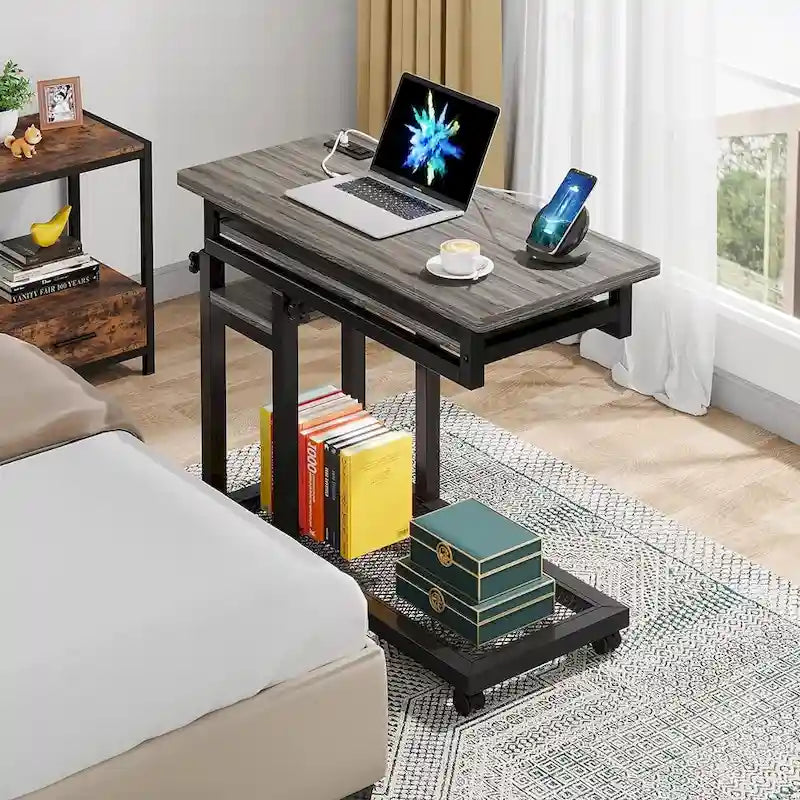 Height Adjustable Rolling Desk with Outlet and USB Ports