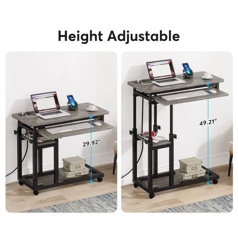 Height Adjustable Rolling Desk with Outlet and USB Ports