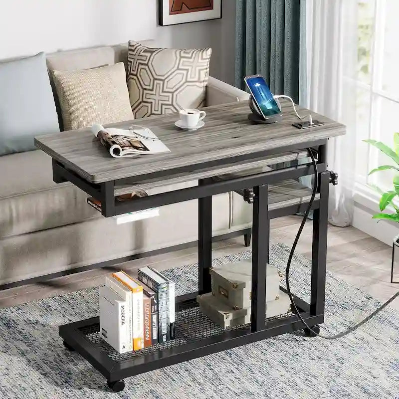Height Adjustable Rolling Desk with Outlet and USB Ports
