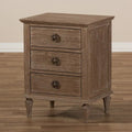 Rustic Wood 3-Drawer Nightstand