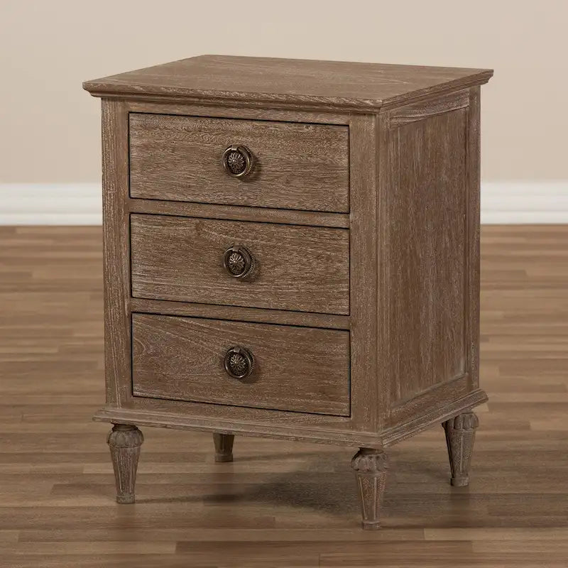 Rustic Wood 3-Drawer Nightstand