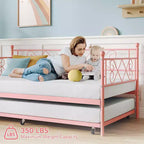 Whizmax Twin Metal Daybed with Trundle, Space Saving Trundle Sofa Bed for Living Room, Bedroom and Guest Room