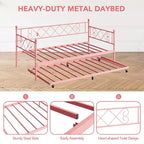Whizmax Twin Metal Daybed with Trundle, Space Saving Trundle Sofa Bed for Living Room, Bedroom and Guest Room