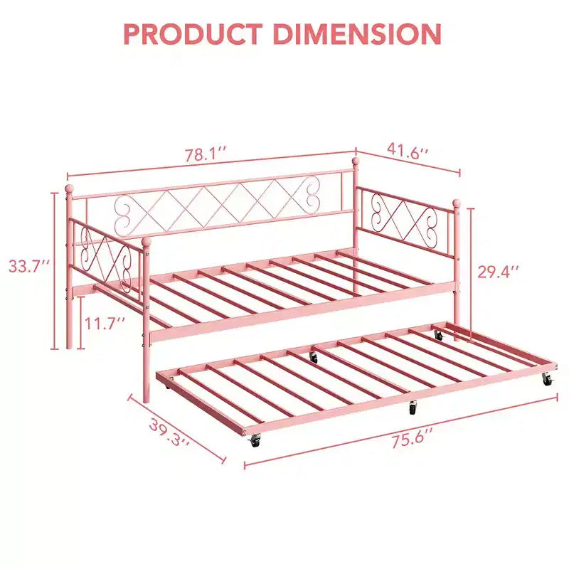 Whizmax Twin Metal Daybed with Trundle, Space Saving Trundle Sofa Bed for Living Room, Bedroom and Guest Room