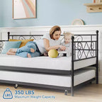 Whizmax Twin Metal Daybed with Trundle, Space Saving Trundle Sofa Bed for Living Room, Bedroom and Guest Room