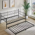 Whizmax Twin Metal Daybed with Trundle, Space Saving Trundle Sofa Bed for Living Room, Bedroom and Guest Room