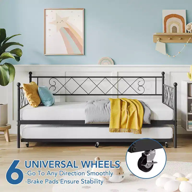 Whizmax Twin Metal Daybed with Trundle, Space Saving Trundle Sofa Bed for Living Room, Bedroom and Guest Room