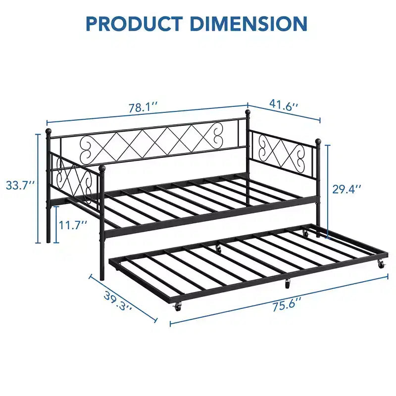 Whizmax Twin Metal Daybed with Trundle, Space Saving Trundle Sofa Bed for Living Room, Bedroom and Guest Room