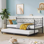 Whizmax Twin Metal Daybed with Trundle, Space Saving Trundle Sofa Bed for Living Room, Bedroom and Guest Room