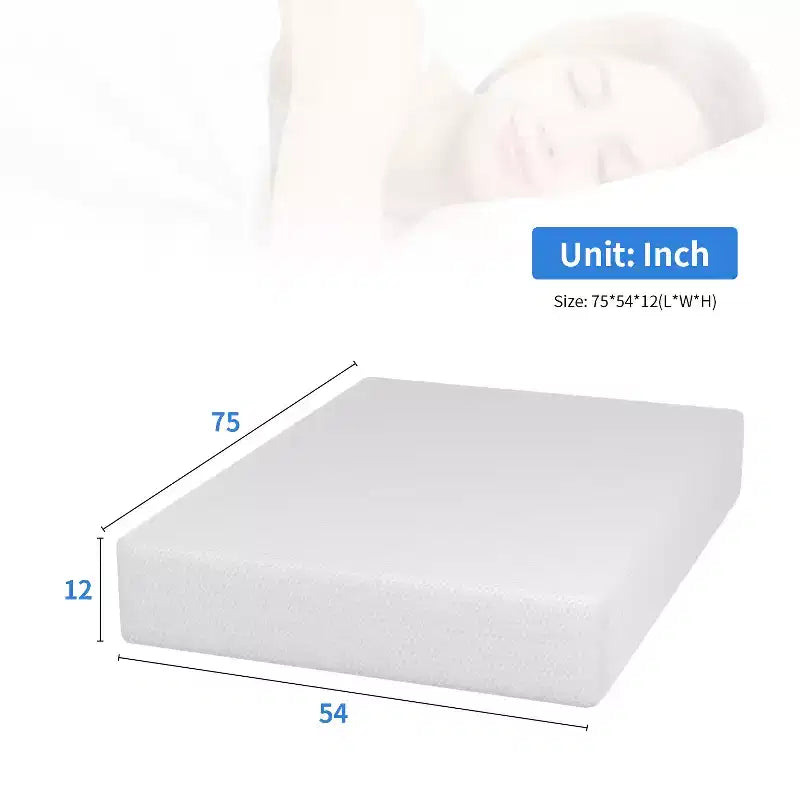 FDW 12 Inch Green Tea Memory Foam Mattress Cooling Gel Infused Mattress,Fiberglass Free/CertiPUR-US Certified/Bed-in-a-Box,White