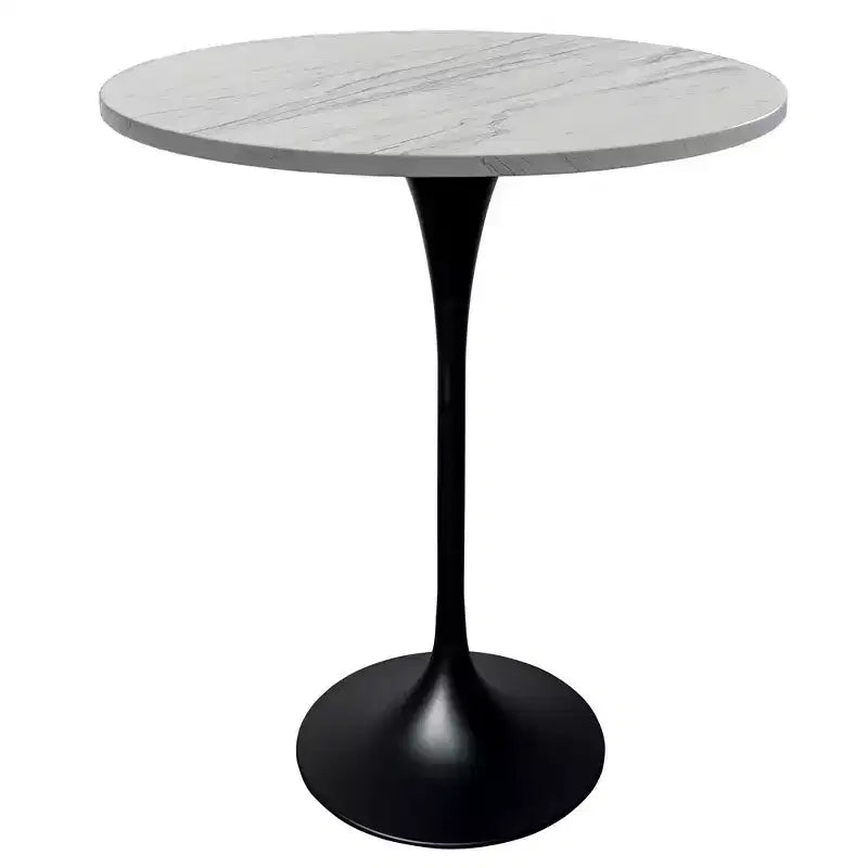 Leisuremod Verve 27 Round Bar Height Dining Table - Modern Resin Top with Black Steel Pedestal Base Counter Height Table for Kitchen, Home, and Pub