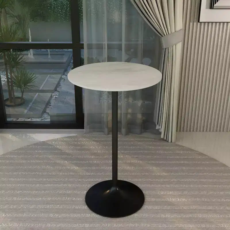 Table à manger ronde hauteur bar Leisuremod Verve 27 - Plateau en résine moderne avec base piédestal en acier noir Table hauteur comptoir pour cuisine, maison et pub