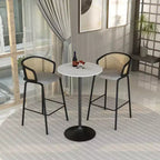 Table à manger ronde hauteur bar Leisuremod Verve 27 - Plateau en résine moderne avec base piédestal en acier noir Table hauteur comptoir pour cuisine, maison et pub