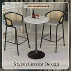 Table à manger ronde hauteur bar Leisuremod Verve 27 - Plateau en résine moderne avec base piédestal en acier noir Table hauteur comptoir pour cuisine, maison et pub