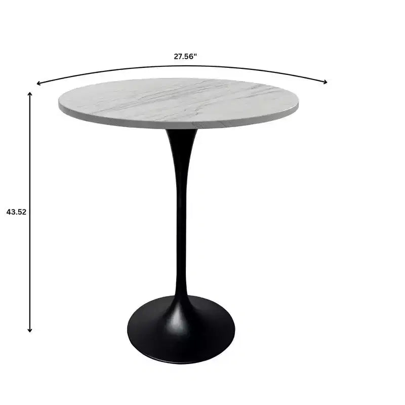 Table à manger ronde hauteur bar Leisuremod Verve 27 - Plateau en résine moderne avec base piédestal en acier noir Table hauteur comptoir pour cuisine, maison et pub