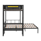 Twin over Full Bunk Bed with Shelves, Grid Panel and Separated Bottom Bed