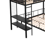 Twin over Full Bunk Bed with Shelves, Grid Panel and Separated Bottom Bed
