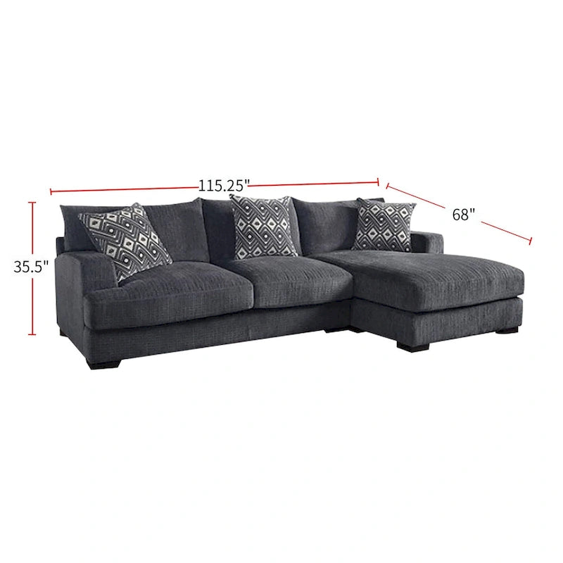 L-Shaped Chenille Sectional Sofa - Gray