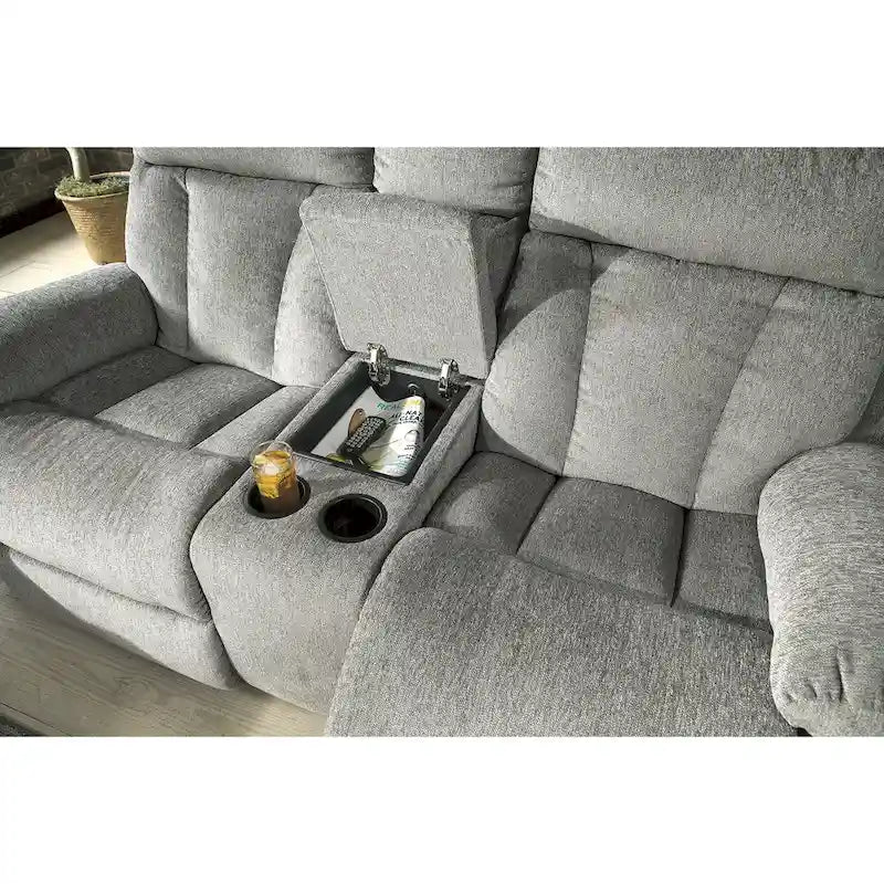 Double Reclining Loveseat with Storage Console - Fog