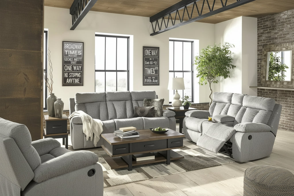Causeuse inclinable double avec console de rangement - Fog