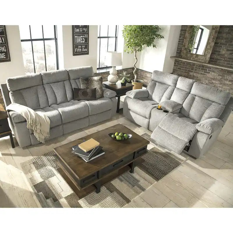 Causeuse inclinable double avec console de rangement - Fog