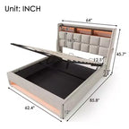 Cadre de lit Queen Size avec rangement hydraulique, tête de lit rembourrée, lumière LED RVB et chargement USB