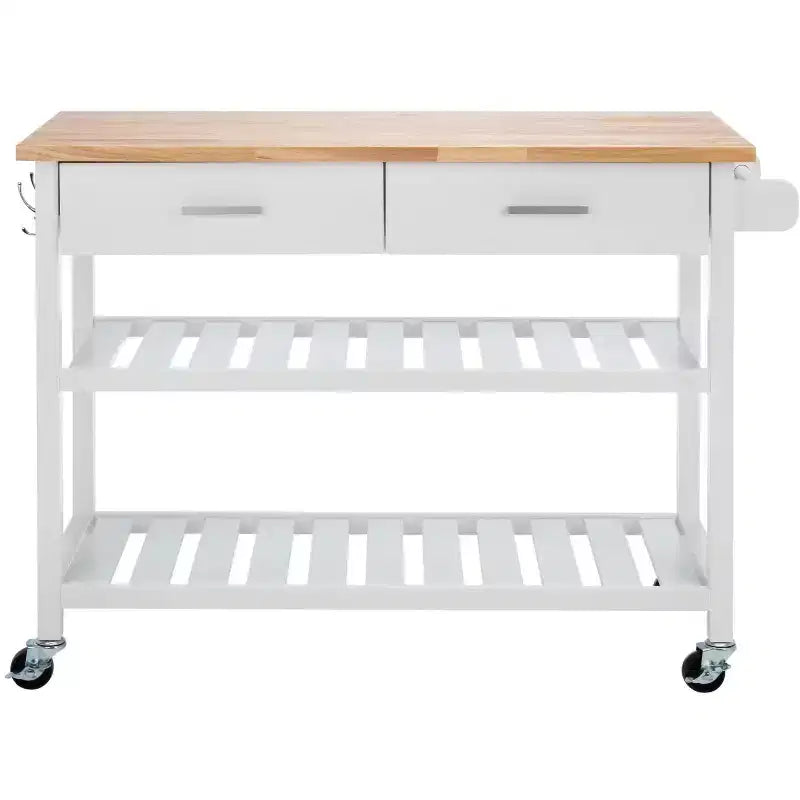 Kiko 2 Drawer 2 Shelf Kitchen Cart - KCH8704 - White/Natural - Safavieh